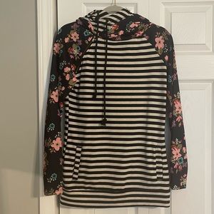 Striped Floral Hooded Sweatshirt